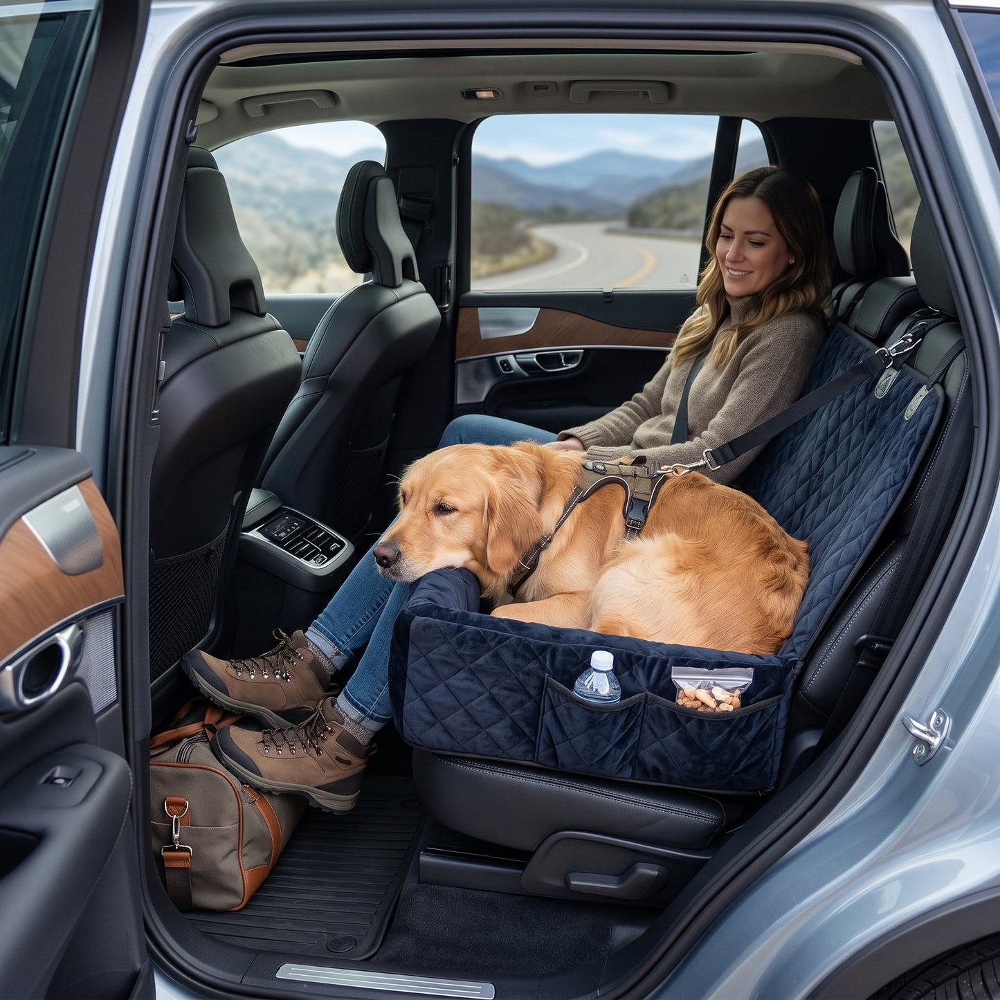 Taxs™ Large Dog Car Seat Belt Cushion - Universal Travel Back Seat Booster & Plush Pet Bed
